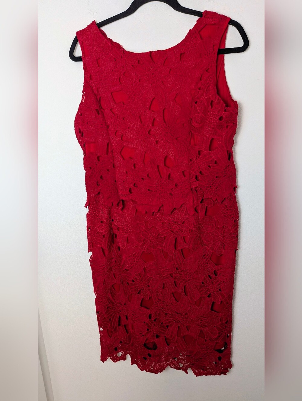 NWT Sociology Women’s Red Floral Cutout Lace Popover Sheath Mini Dress Size XL - Picture 2 of 13
